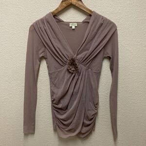 Petit Pois by Viviana G. Nylon Mesh V Neck Gathered Top Small